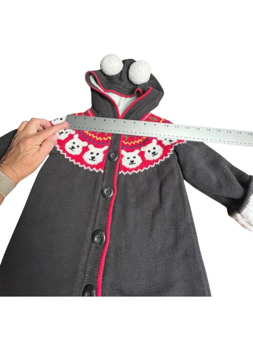 Hanna Andersson Sherpa Sweater Nordic Fair Isle Polar Bear Hoodie gray& red 2T